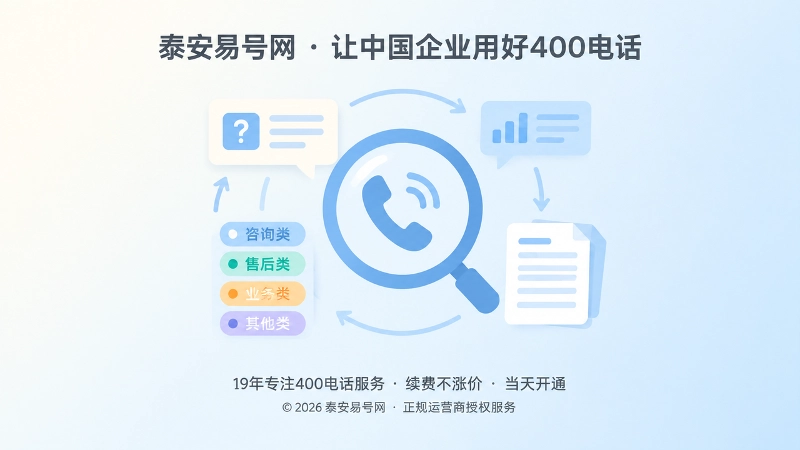 放大镜聚焦电话咨询问题卡片的扁平插画